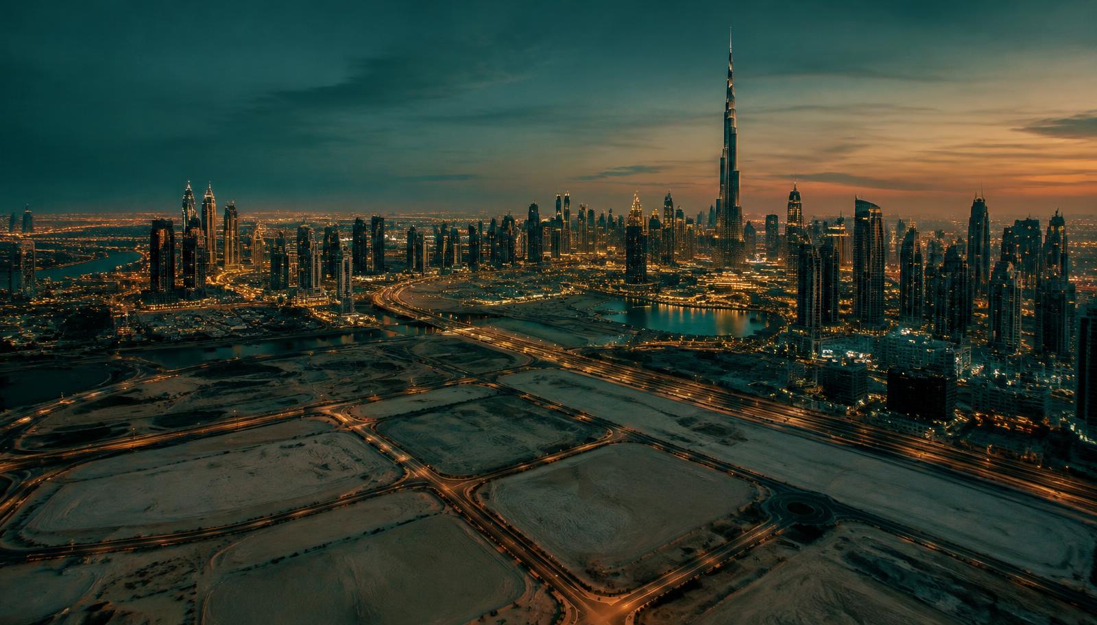 Dubai land plots and skyline